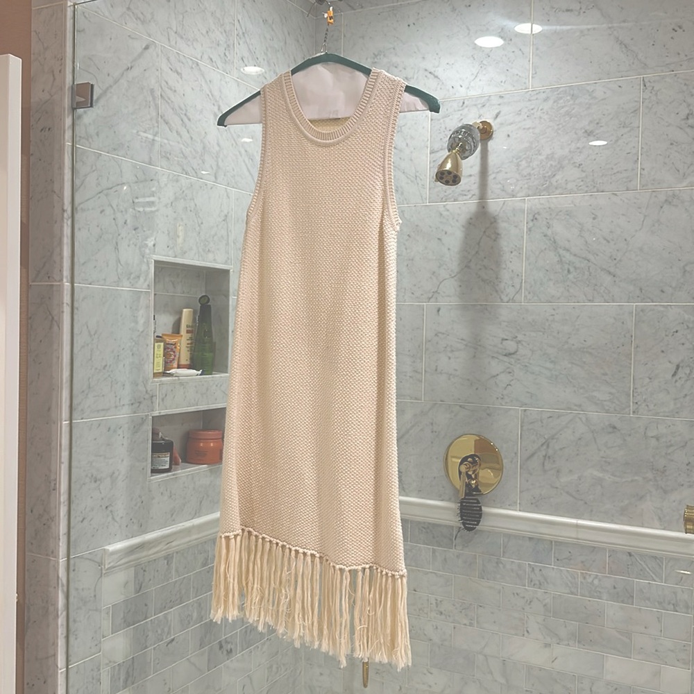 Sincerely Jules Fringe knit ivory fall sleeveless dress - S